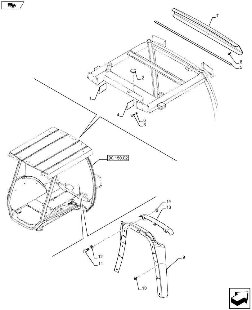 Схема запчастей Case 580SN - (90.160.0701) - VAR - 423000, 442082 - CANOPY, ROPS - FRAME, COVERS, MIRROR, VISOR (90) - PLATFORM, CAB, BODYWORK AND DECALS