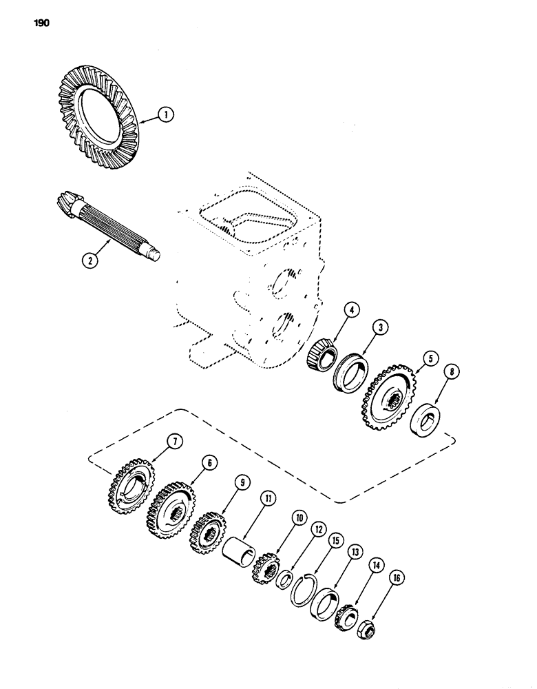 Схема запчастей Case 480D - (190) - COUNTERSHAFT, TRANSAXLE, PRIOR TO TRANSMISSION S/N 16270319 (27) - REAR AXLE SYSTEM