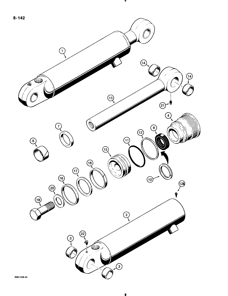 Схема запчастей Case 580K - (8-142) - LOADER CLAM CYLINDERS (08) - HYDRAULICS