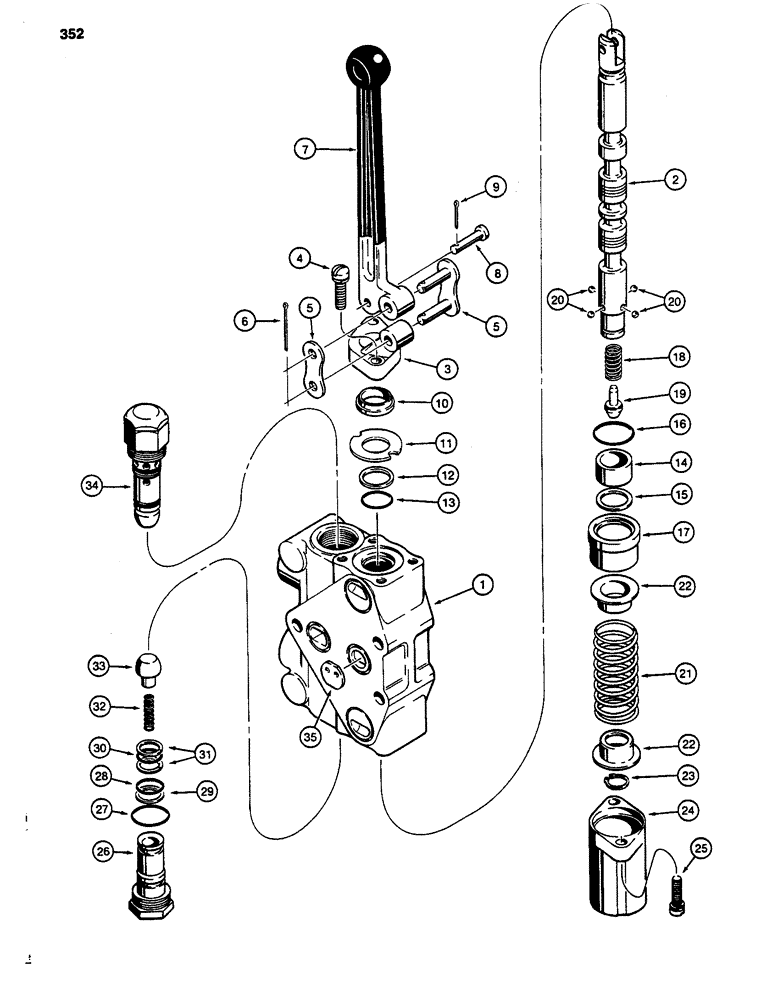 Схема запчастей Case 480D - (352) - THREE-POINT HITCH CONTROL VALVE, LIFT SECTION WITH ONE CIRCUIT RELIEF VALVE (35) - HYDRAULIC SYSTEMS