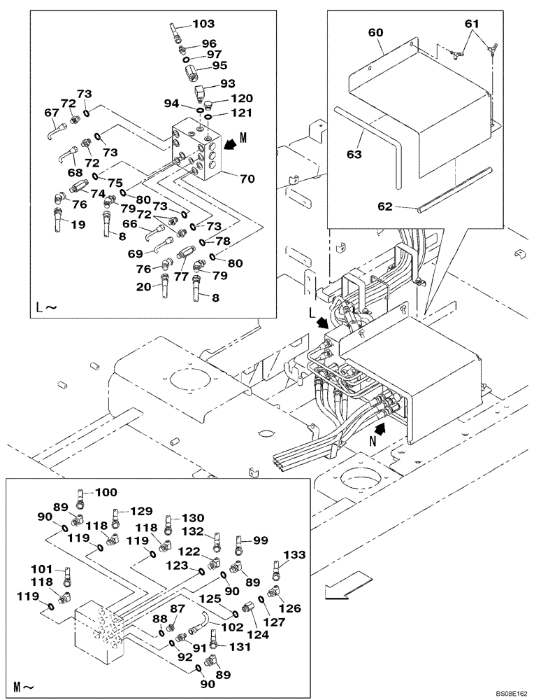 Схема запчастей Case CX350B - (08-41) - PILOT CONTROL LINES, PARTITION - TWO WAY (08) - HYDRAULICS