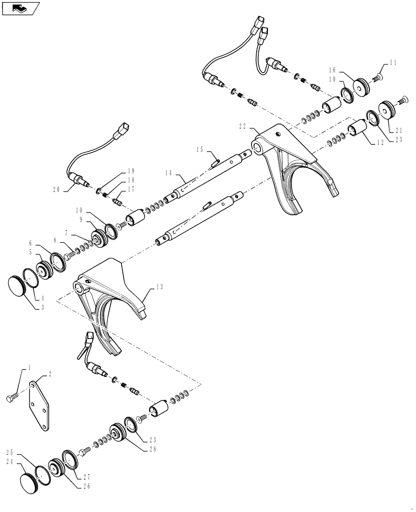 Схема запчастей Case 590SN - (21.133.01) - TRANSMISSION - 2WD / 4WD POWERSHIFT S TYPE - SHIFTER MECHANISM (21) - TRANSMISSION