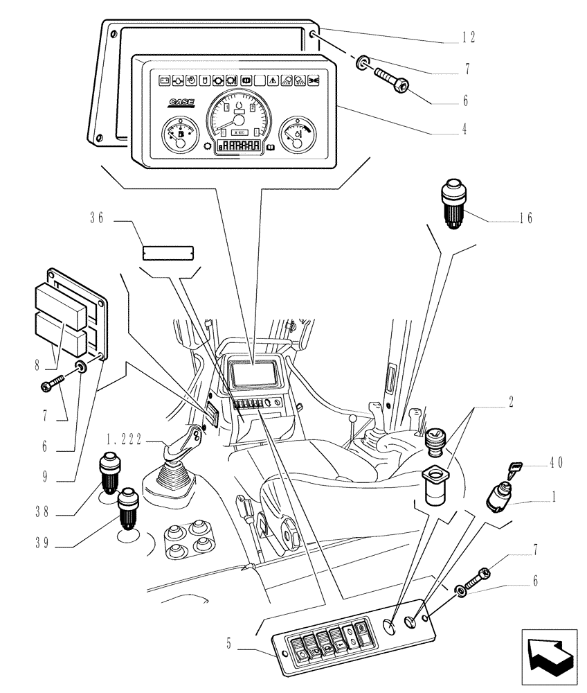 Схема запчастей Case 1850K - (9.651[03]) - ROPS CANOPY - COMPONENTS - OPTIONAL CODE 784111231 (19) - OPTIONS