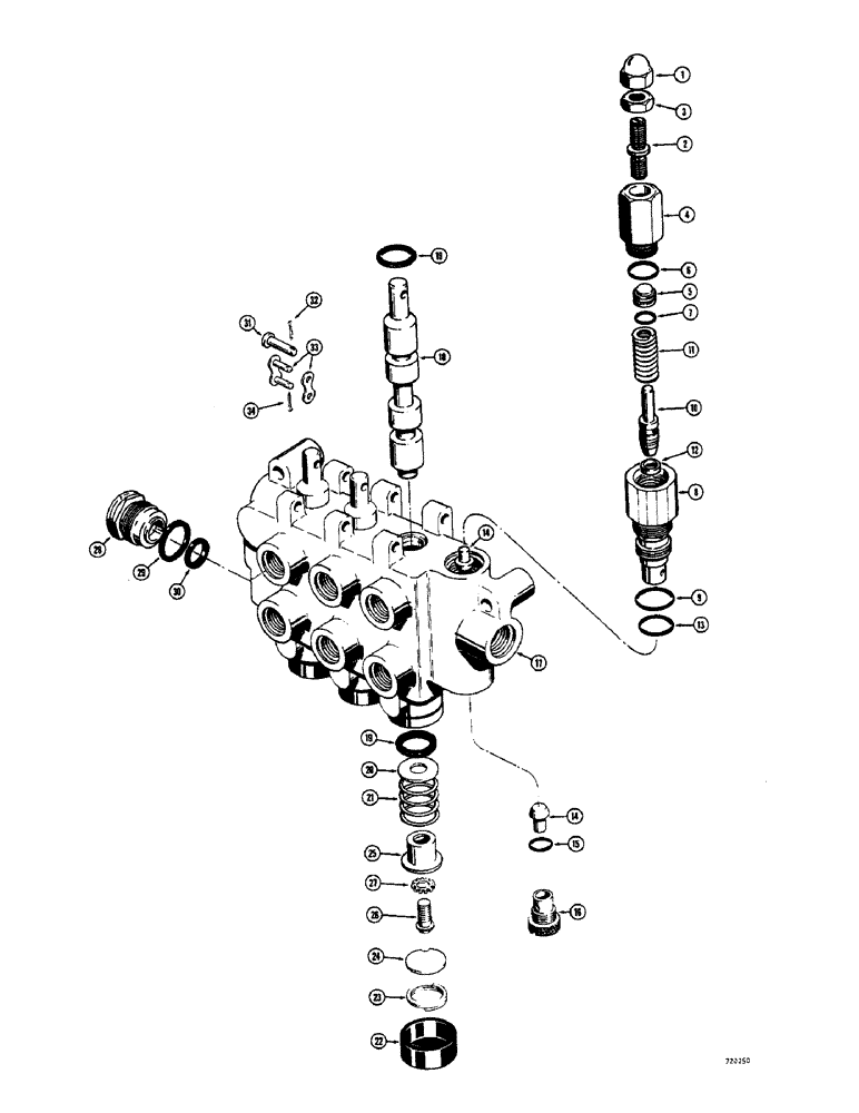 Схема запчастей Case 1500-SERIES - (085A) - D55019 TILT CYLINDER AND AUXILIARY CONTROL VALVE, WITH HIGH PRESSURE CARRYOVER (35) - HYDRAULIC SYSTEMS