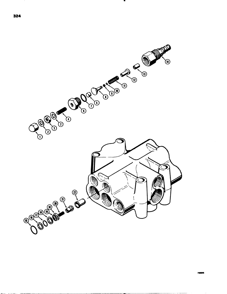 Схема запчастей Case 580C - (324) - PARKER LOADER CONTROL VALVE, SECONDARY RELIEF VALVE & LOAD CHECK VALVE, SCREW ADJUSTABLE (08) - HYDRAULICS