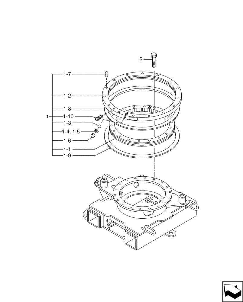 Схема запчастей Case CX17B - (02-006) - RING ASSY, SLEWING (39) - FRAMES AND BALLASTING