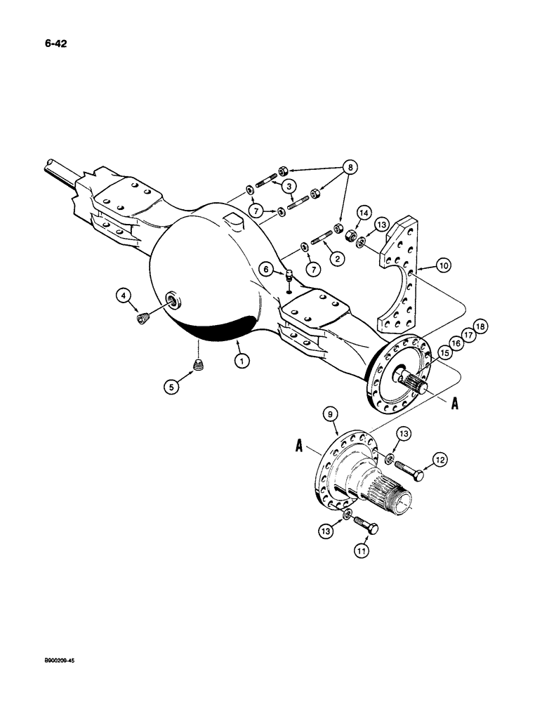 Схема запчастей Case 1085C - (6-42) - REAR DRIVE AXLE, HOUSING AND SHAFTS (06) - POWER TRAIN