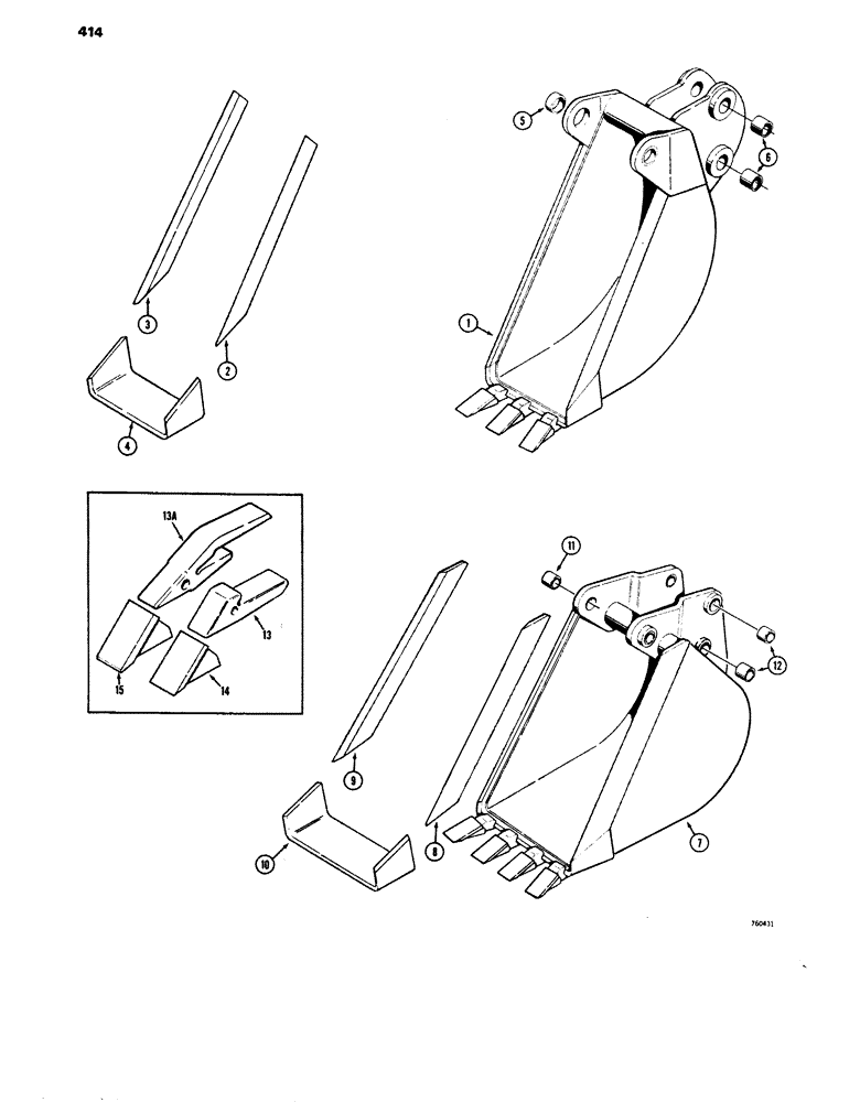 Схема запчастей Case 680E - (414) - BACKHOE BUCKETS, TRENCHING BUCKETS, BUCKET TEETH (84) - BOOMS, DIPPERS & BUCKETS