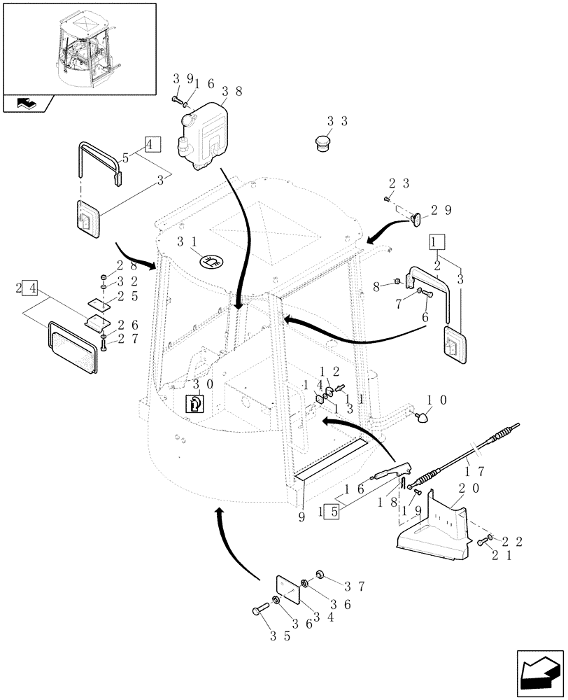 Схема запчастей Case 321E - (439[16]) - CAB ASSY SET (10) - OPERATORS PLATFORM