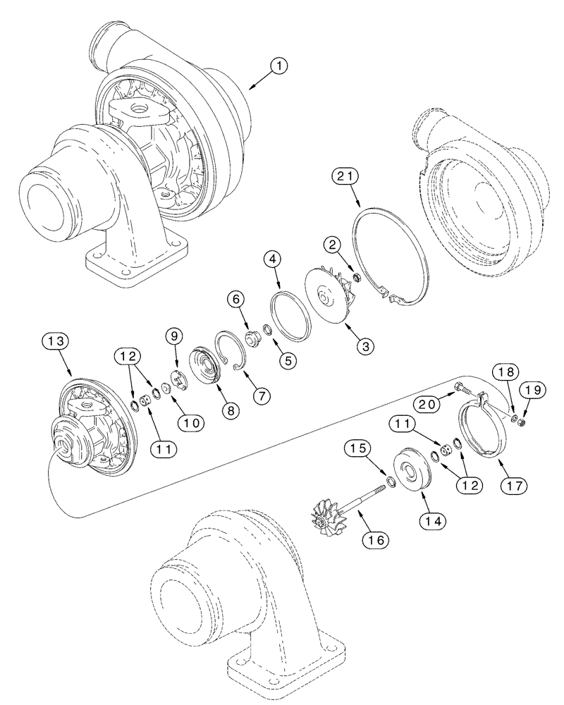 Схема запчастей Case 550H - (2-15) - TURBOCHARGER ASSY, 4T-390 EMISSIONS CERTIFIED ENGINE (02) - ENGINE