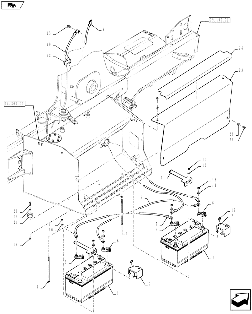 Схема запчастей Case 590SN - (55.302.04) - VAR - 423093 - BATTERY, DUAL - COLD START (55) - ELECTRICAL SYSTEMS