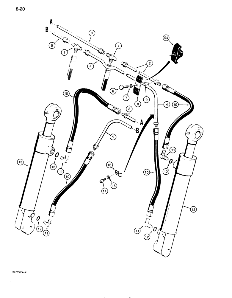 Схема запчастей Case 855D - (8-020) - CLAM BUCKET HYDRAULIC CIRCUIT (08) - HYDRAULICS