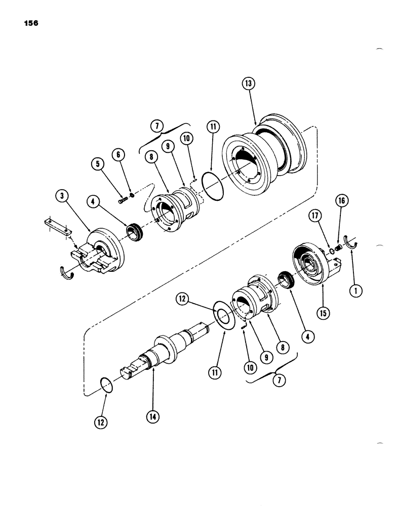 Схема запчастей Case 980B - (156) - SINGLE FLANGE TRACK ROLLER, TYPE "I" (04) - UNDERCARRIAGE