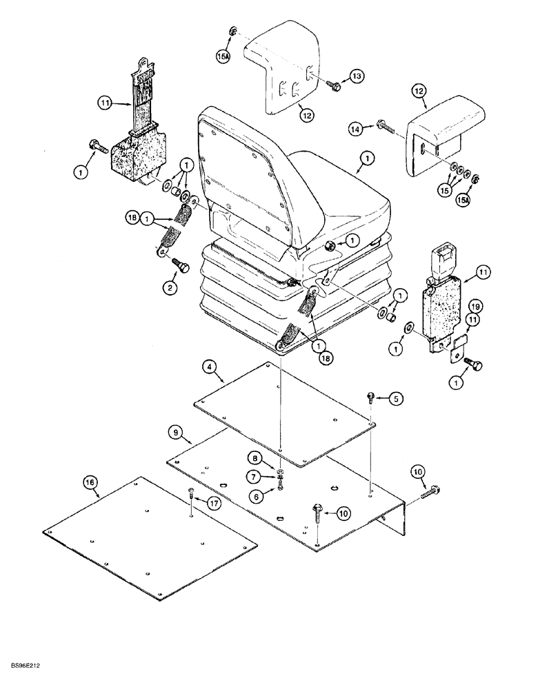 Схема запчастей Case 650G - (9-38) - SUSPENSION SEAT MOUNTING, ARMRESTS, AND SEAT BELT (09) - CHASSIS/ATTACHMENTS