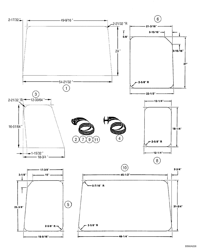 Схема запчастей Case 1150H_IND - (09-27) - CAB - GLASS (09) - CHASSIS/ATTACHMENTS