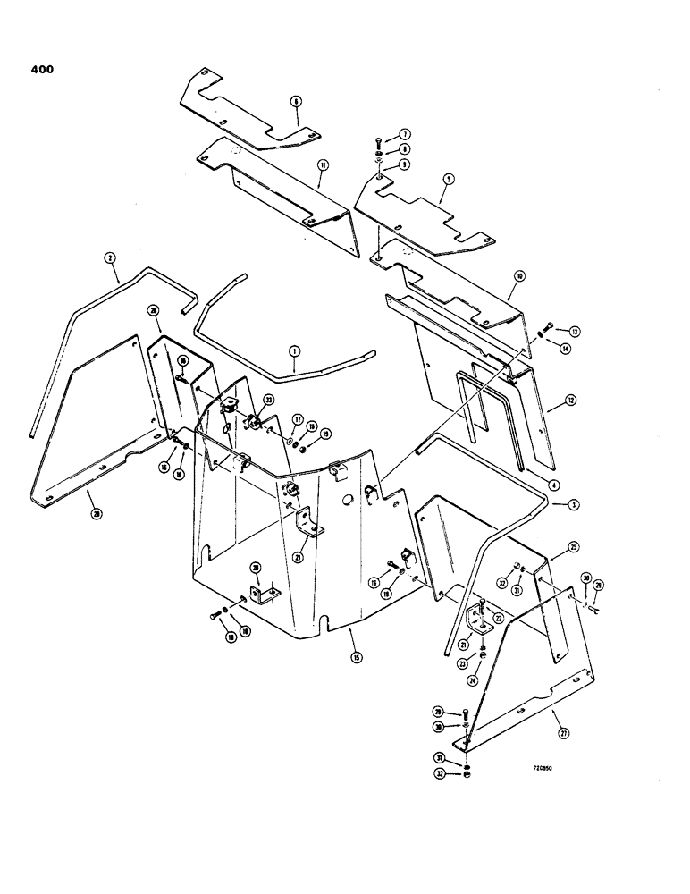 Схема запчастей Case 35 - (400) - BACKHOE CNTRL TOWER, W/ TWO PIECE FORMED SWING PEDAL GUARDS, CASE & COMMERCIAL-CESSNA VALVES 