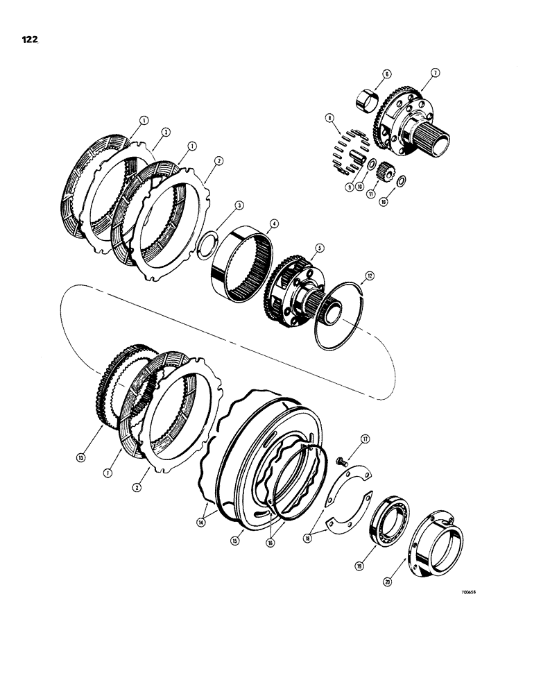 Схема запчастей Case W26B - (122) - TRANSMISSION, FORWARD PLANETARY AND CLUTCH (06) - POWER TRAIN