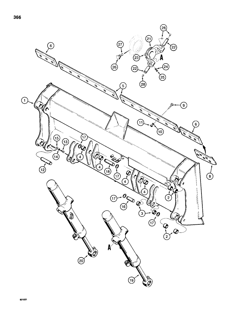 Схема запчастей Case 1150D - (366) - TILT DOZER MODELS, BLADE AND LIFT CYLINDER MOUNTING (09) - CHASSIS/ATTACHMENTS