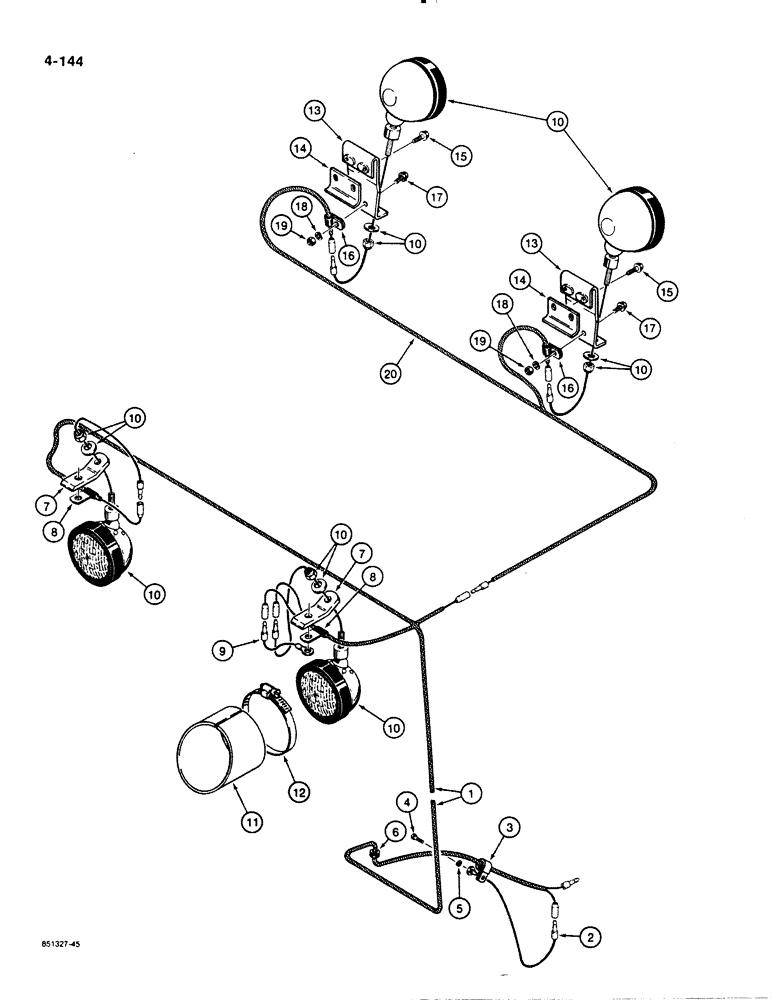 Схема запчастей Case 1455B - (4-144) - LAMPS AND WIRING, MODELS WITH ROPS CANOPY (04) - ELECTRICAL SYSTEMS