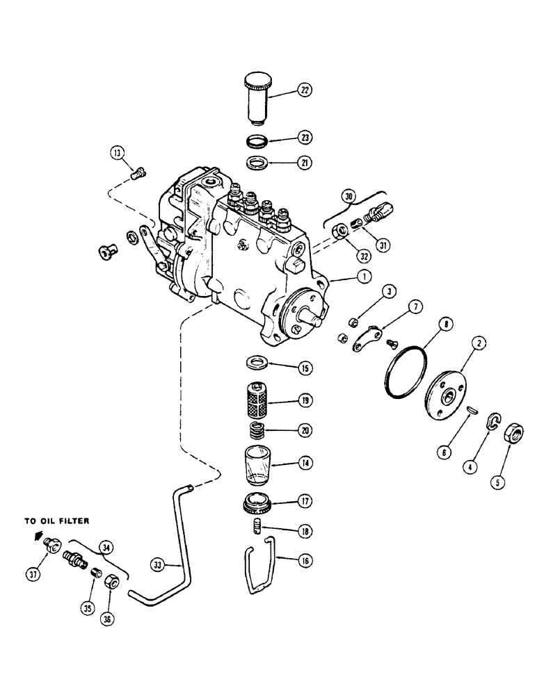 Схема запчастей Case 336B - (38) - A138015 FUEL INJECTION PUMP, 336BDT TURBOCHARGED ENGINES W/LUBE ON OUTSIDE OF PUMP 