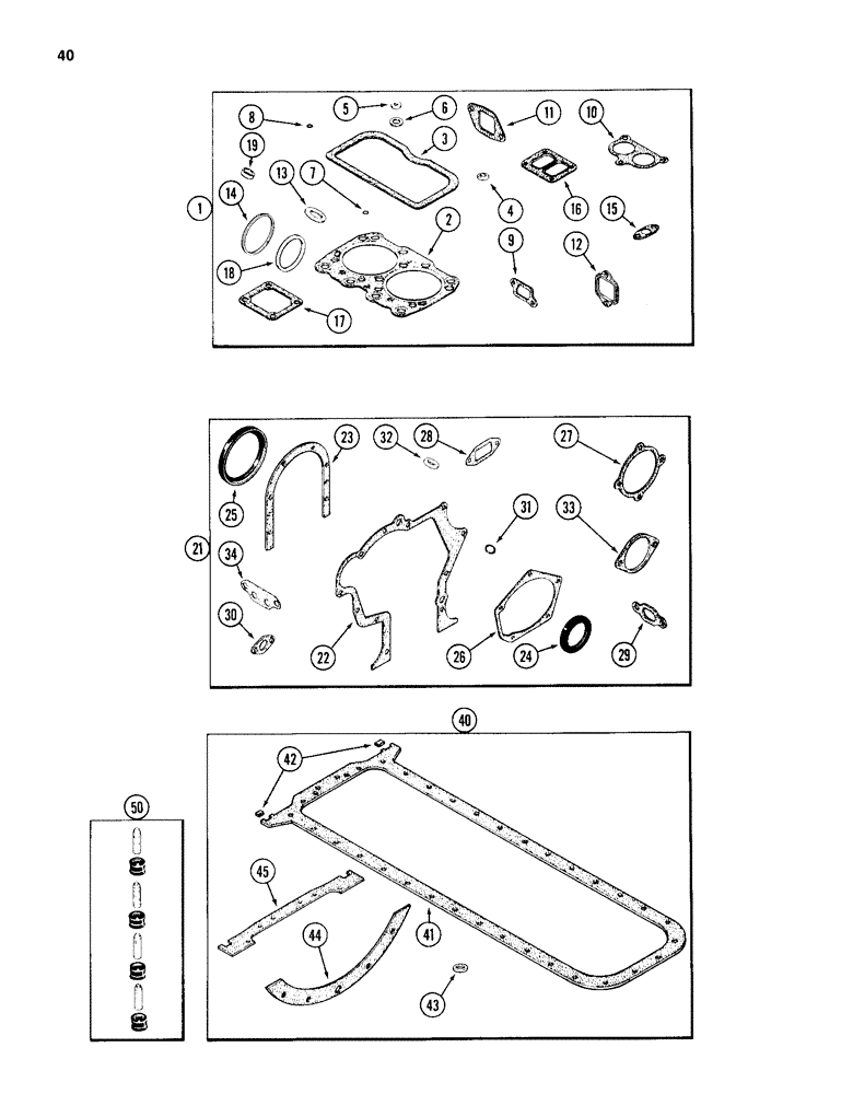 Схема запчастей Case 1150D - (040) - ENGINE GASKET KITS, 504BD AND 504BDT DIESEL ENGINE, VALVE GRIND (02) - ENGINE