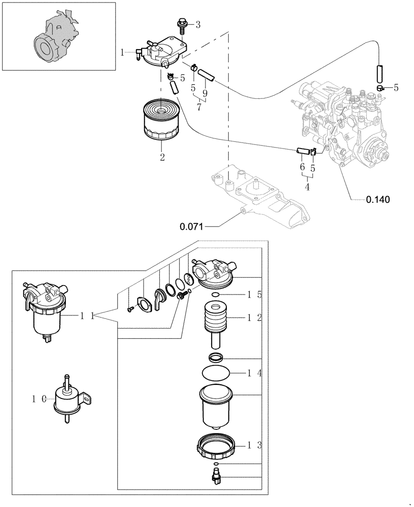 Схема запчастей Case CX31B - (0.203[01]) - FUEL LINE (10) - ENGINE