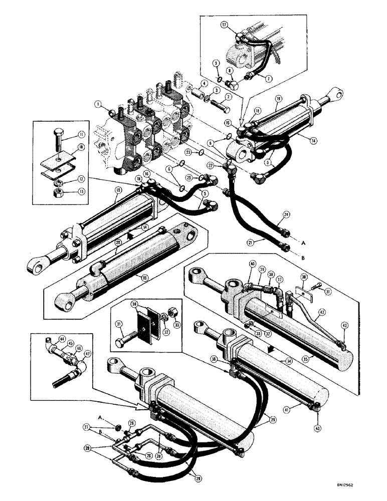 Схема запчастей Case 420C - (280) - SWING AND STABILIZER CYLINDER HYDRAULICS, VALVE (07) - HYDRAULIC SYSTEM