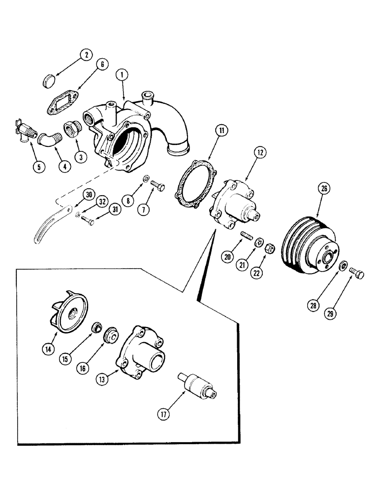 Схема запчастей Case W14 - (014) - WATER PUMP WITH TAPERED SHAFT, 336BD AND 336BDT DIESEL (02) - ENGINE