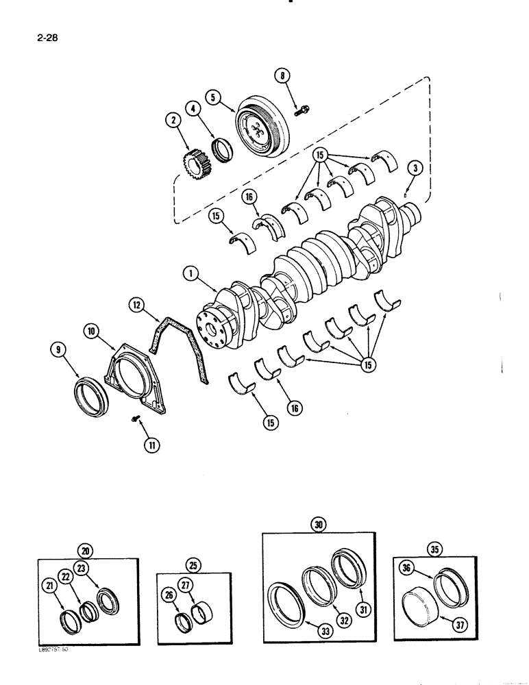 Схема запчастей Case 621 - (2-28) - CRANKSHAFT, 6T-590 ENGINE (02) - ENGINE