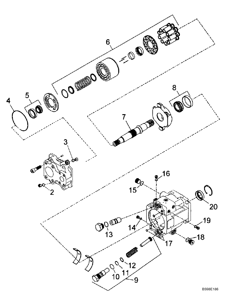 Схема запчастей Case 686G - (8-44) - 317029A1 PUMP ASSY (ALL 686G MODELS; BSN 686GXR JFE0001848; 688G JFE0003613) (08) - HYDRAULICS