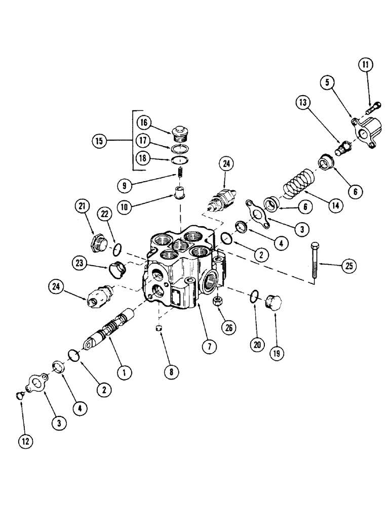 Схема запчастей Case 50 - (269A) - 1-SPOOL MAIN CONTROL VALVE, USED WITH LEVELER HYDRAULICS ON UNITS WHICH HAVE BOTH AUXILIARY HYDRAULI (35) - HYDRAULIC SYSTEMS