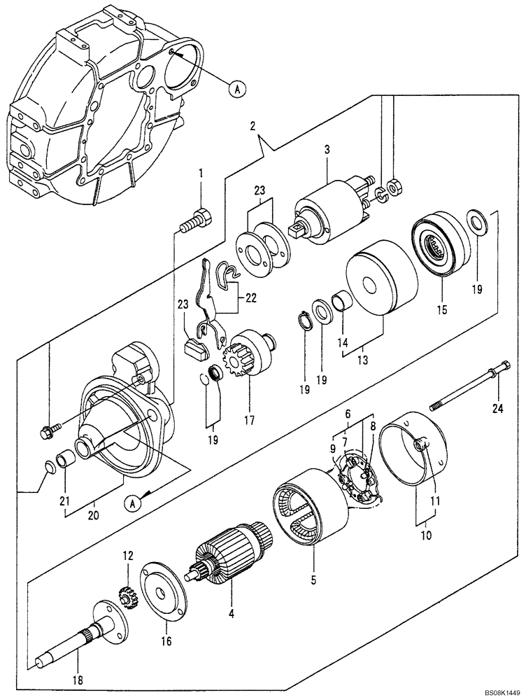 Схема запчастей Case CX27B BTW - (08-014) - STARTING MOTOR (55) - ELECTRICAL SYSTEMS