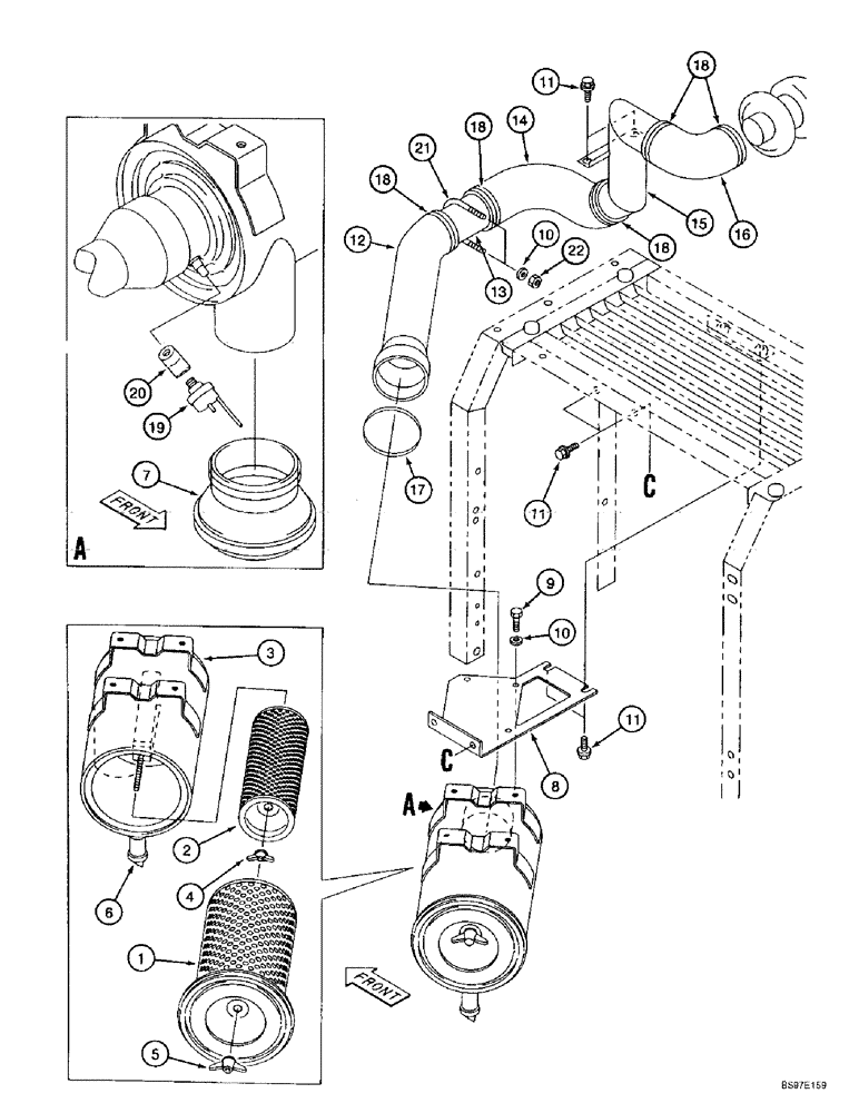 Схема запчастей Case 9010B - (2-018) - AIR CLEANER SYSTEM, P.I.N. DAC01#2001 AND AFTER (02) - ENGINE