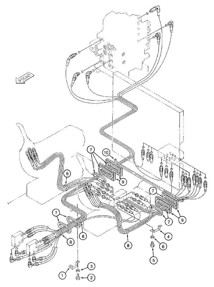 Схема запчастей Case 9050B - (8-034) - CONTROL COMPONENT MOUNTING AND HOSE SUPPORTS, OPERATORS CAB (08) - HYDRAULICS