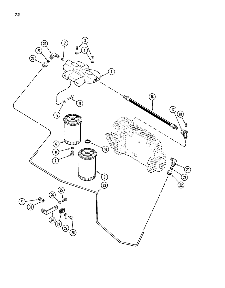 Схема запчастей Case 1150D - (072) - FUEL FILTER SYSTEM, 504BD AND 504BDT DIESEL ENGINES (03) - FUEL SYSTEM