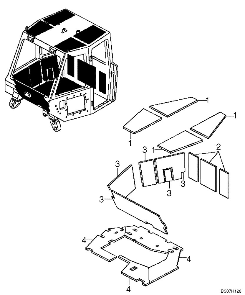 Схема запчастей Case 340 - (51A00001285[001]) - DRIVER CAB - SOUND PROOF PANELS (87365945) (10) - Cab/Cowlings