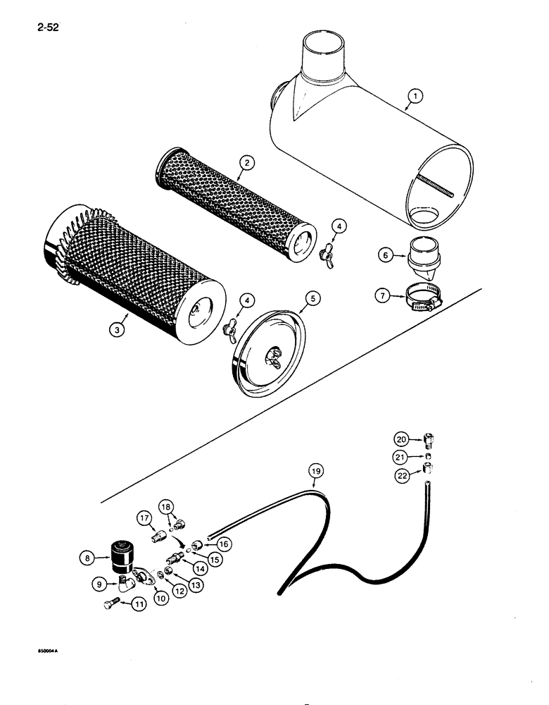 Схема запчастей Case 855D - (2-52) - AIR CLEANER ASSEMBLY AND RESTRICTION INDICATOR (02) - ENGINE