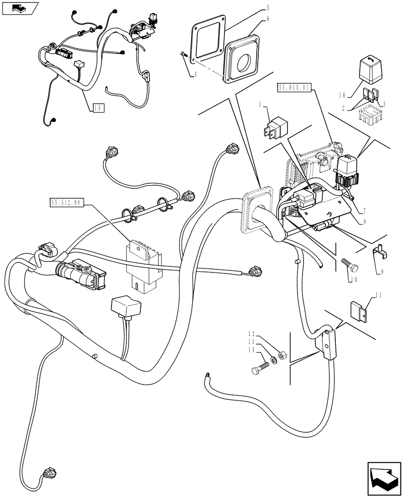 Схема запчастей Case 590SN - (55.512.07) - ENGINE, HARNESS - F5C (55) - ELECTRICAL SYSTEMS