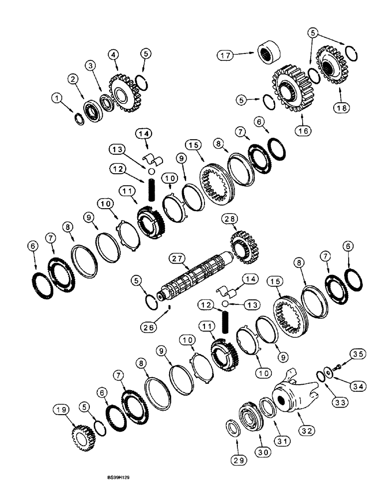 Схема запчастей Case 580L - (6-048) - TRANSMISSION ASSEMBLY, SECONDARY SHAFT, TWO WHEEL OR FOUR WHEEL DRIVE (06) - POWER TRAIN