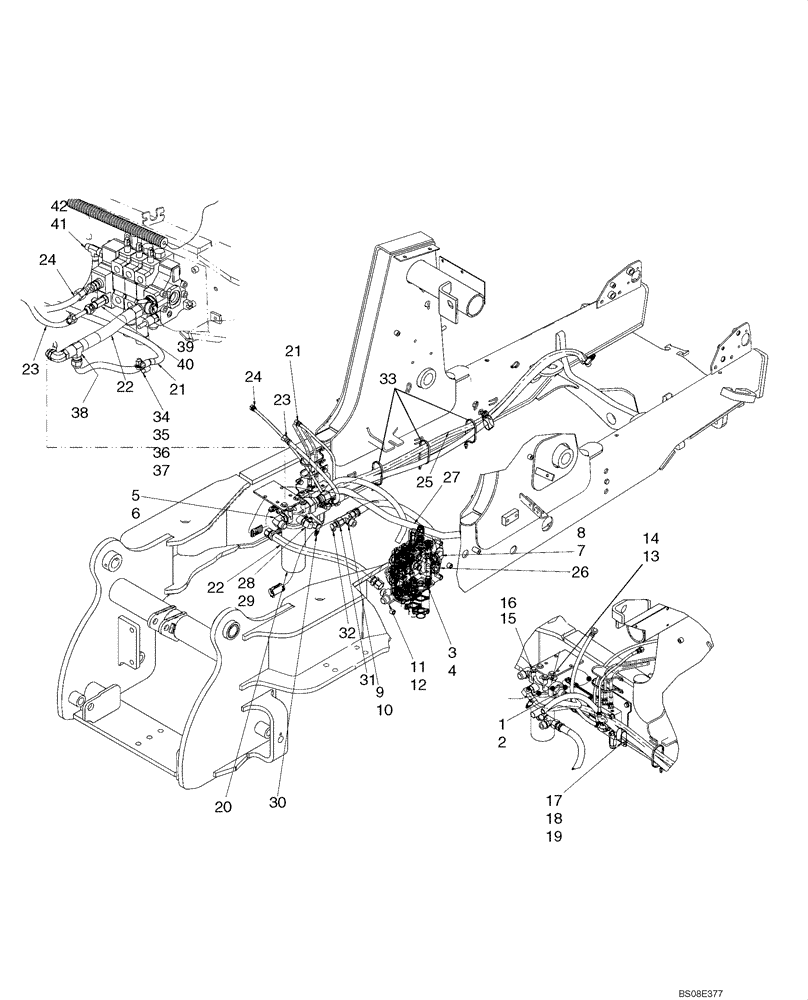 Схема запчастей Case 570MXT - (08-07A) - HYDRAULICS - COUPLER, LOADER TOOL QUICK - CONTROL VALVE TO FILTER (08) - HYDRAULICS