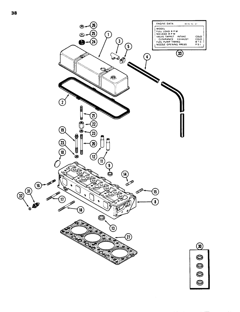 Схема запчастей Case 1835 - (038) - CYLINDER HEAD AND COVER, 188 DIESEL ENGINE (02) - ENGINE