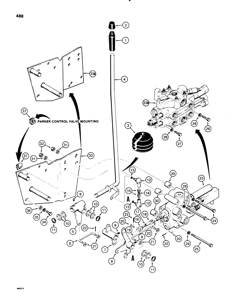 Схема запчастей Case 580SE - (488) - LOADER CONTROLS - LIFT AND BUCKET SPOOLS (09) - CHASSIS/ATTACHMENTS