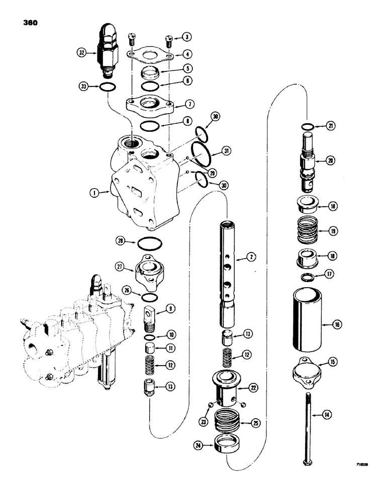 Схема запчастей Case 580C - (360) - 3-POINT HITCH CONTROL VALVE, LIFT SECTION (08) - HYDRAULICS