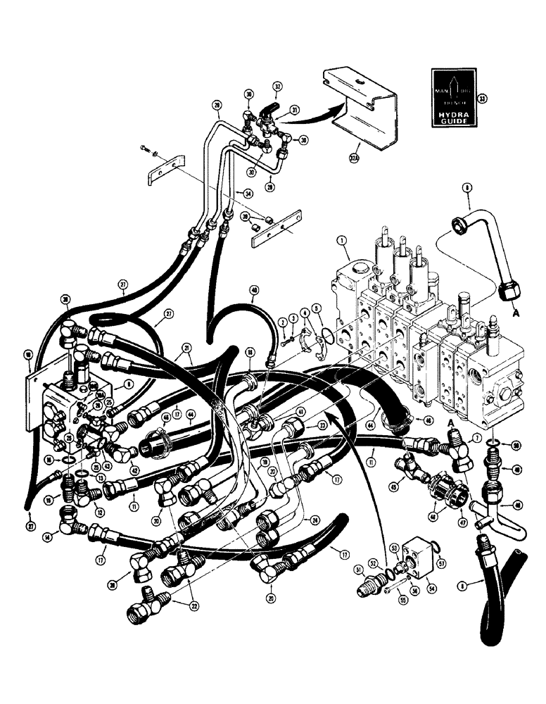 Схема запчастей Case 780 - (316) - BACKHOE HYDRA-GUIDE CIRCUIT, USED ON MODELS WITH TWIN BACKHOE CONTROL TOWERS (08) - HYDRAULICS