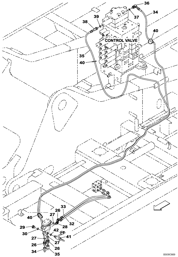 Схема запчастей Case CX350B - (08-90) - HYDRAULICS, AUXILIARY - SECOND ACTING CIRCUIT, PEDAL ACTIVATED (08) - HYDRAULICS