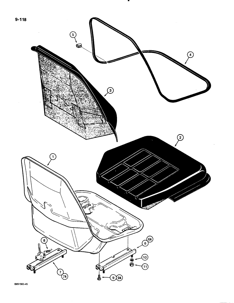 Схема запчастей Case 480E LL - (9-118) - D124515 SEAT ASSEMBLY (09) - CHASSIS/ATTACHMENTS