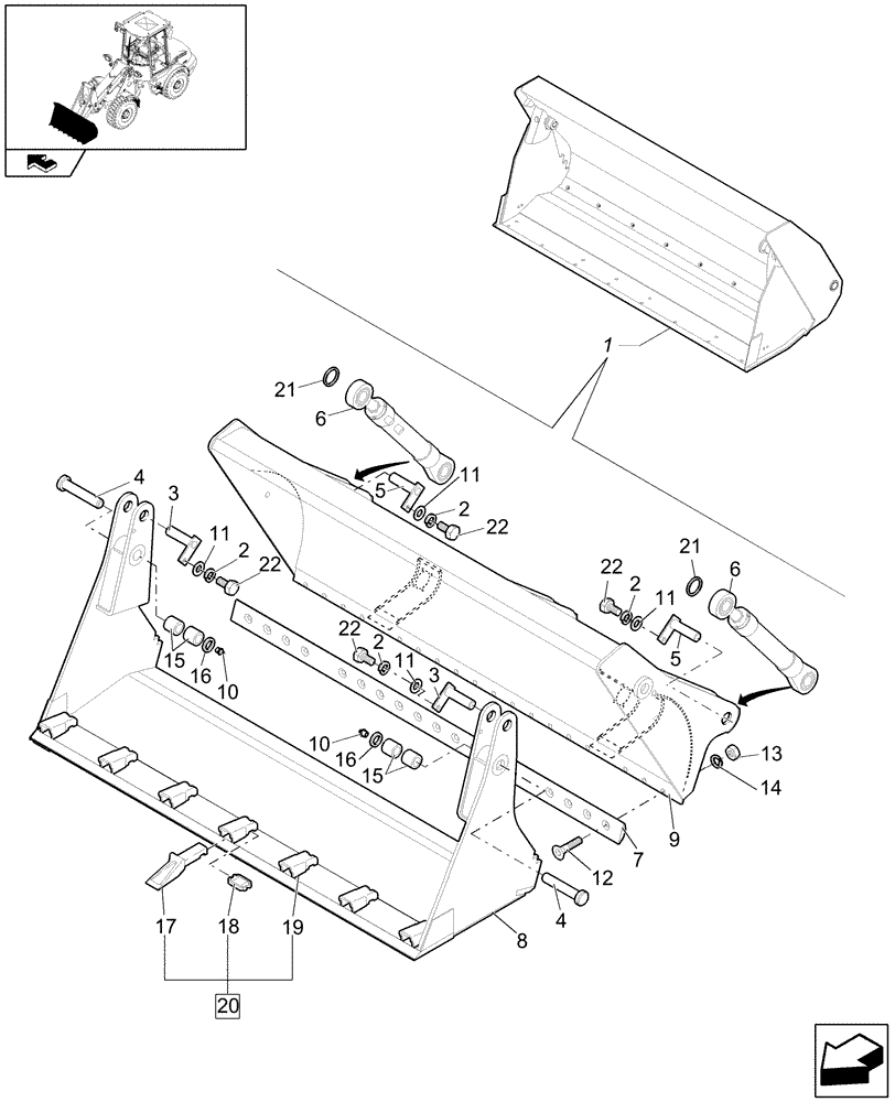 Схема запчастей Case 321E - (64.010[2840570001]) - CLAMSHELL 1,0m3 X 2100-WITH TEETH (82) - FRONT LOADER & BUCKET