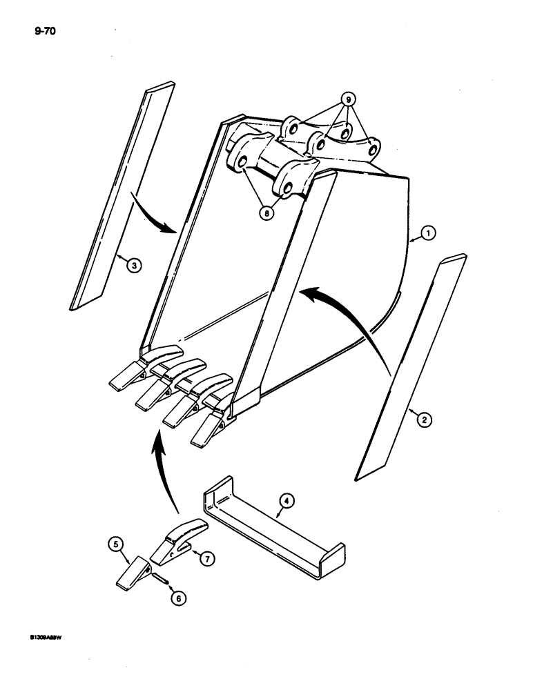 Схема запчастей Case 680L - (9-070) - BACKHOE BUCKET, 24 INCH (610 MM) WIDE, TRENCHING BUCKET - HEAVY DUTY (09) - CHASSIS/ATTACHMENTS