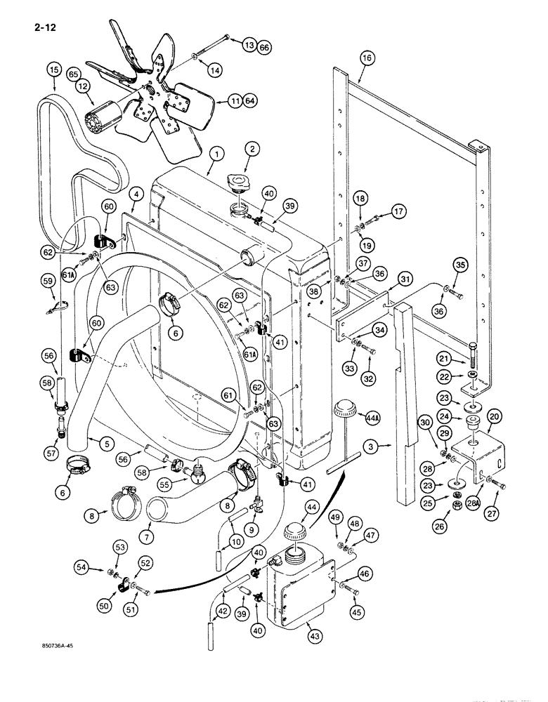 Схема запчастей Case 680K - (2-12) - RADIATOR, FAN AND MOUNTING PARTS (02) - ENGINE