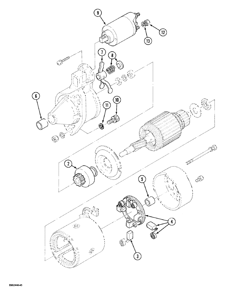 Схема запчастей Case 1825 - (4-14) - STARTER MOTOR, GASOLINE MODELS (04) - ELECTRICAL SYSTEMS